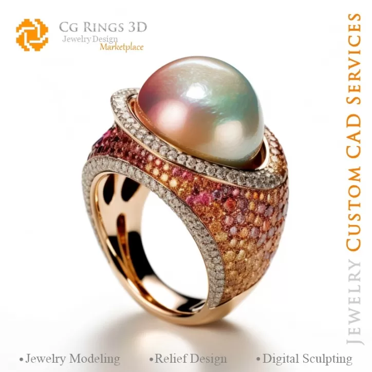 Anillo con perla - 3D CAD Joyería
