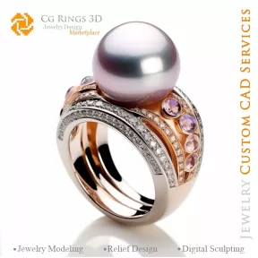 Bague avec perle - DAO 3D Bijoux à domicile, IA - DAO 3D Bijoux, IA - Bagues DAO 3D, IA - DAO 3D Bijoux Mélodie des Couleurs,