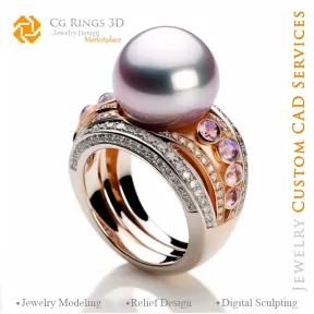 Ring mit Perle - 3D CAD Schmuck Zuhause, KI - Schmuck 3D CAD, KI - Ringe 3D CAD, KI - 3D CAD Schmuck Melodie der Farben, KI - 3D