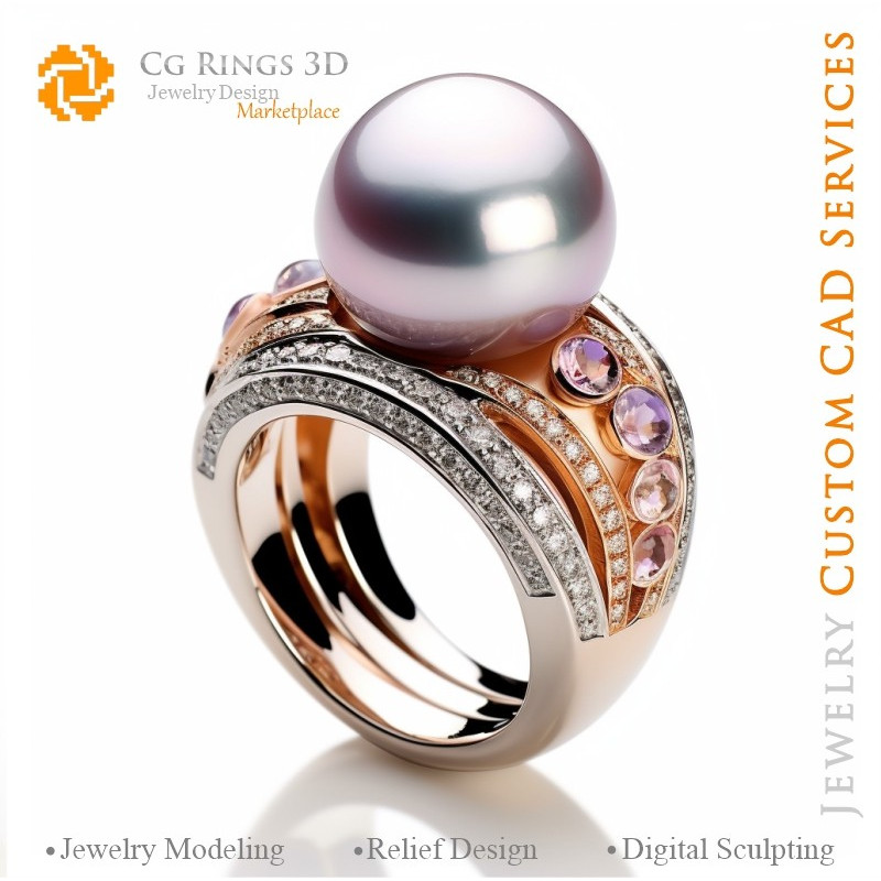 Ring with Pearl - 3D CAD Jewelry