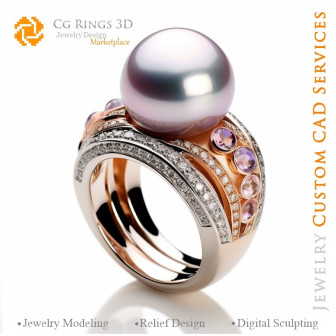 Ring with Pearl - 3D CAD Jewelry Home, AI - Jewelry 3D CAD , AI - Rings 3D CAD , AI - 3D CAD Jewelry Melody of Colours, AI - 3D 