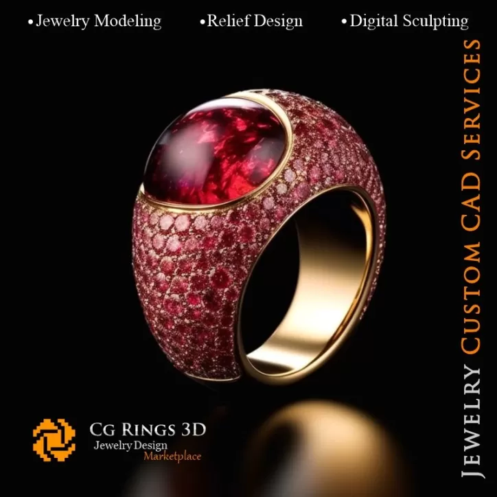 Anillo de rubí - CAD 3D de joyería Anillo de rubí - CAD 3D de joyería