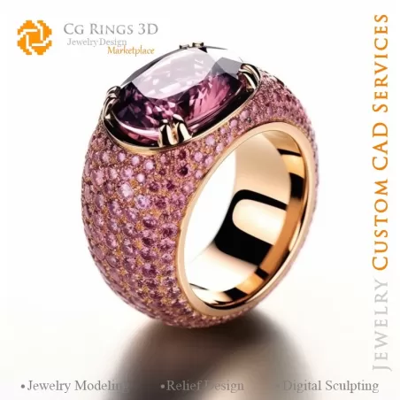 Bague avec spinelle - CAO Joaillerie 3D, IA - Joaillerie CAO 3D, IA - Bagues CAO 3D, IA - CAO Joaillerie 3D Mélodie des