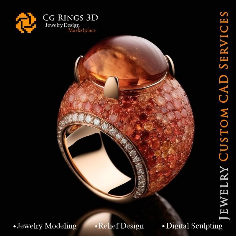 Ring with Sunstone - 3D CAD Jewelry