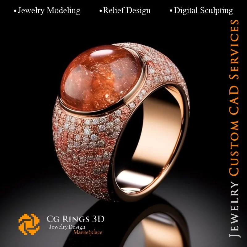 Bague avec Pierre de Soleil - Bijoux 3D CAO Home, AI - Bijoux 3D CAO, AI - Anneaux 3D CAO , AI - Bijoux 3D CAO Mélodie des Coule