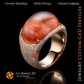 Ring with Sunstone and Diamonds - 3D CAD Jewelry Home, AI - Jewelry 3D CAD , AI - Rings 3D CAD , AI - 3D CAD Jewelry Melody of C