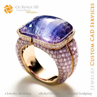Ring with Tanzanite - 3D CAD Jewelry Home, AI - Jewelry 3D CAD , AI - Rings 3D CAD , AI - 3D CAD Jewelry Melody of Colours, AI -