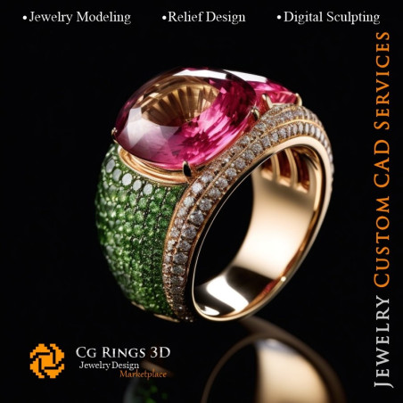 Bague avec Tourmaline - Bijoux 3D CAO