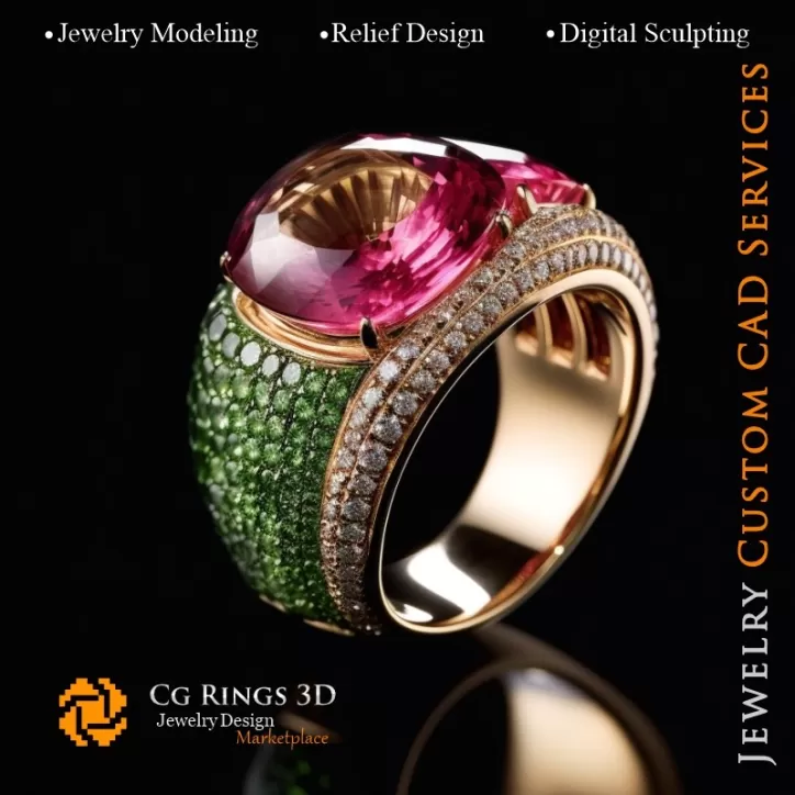 Bague avec tourmaline - 3D CAO Joaillerie