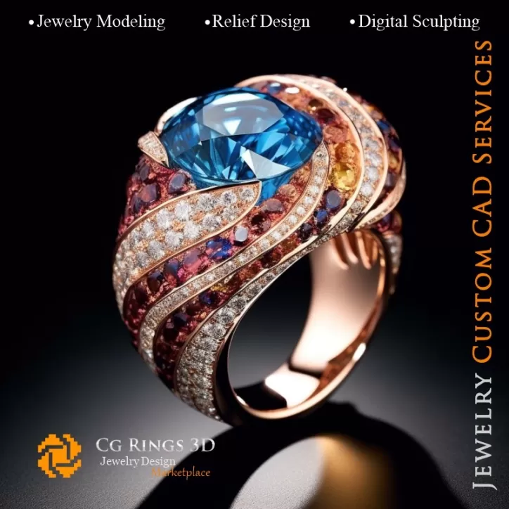 Inel cu Zircon și Diamante - Bijuterii 3D CAD
