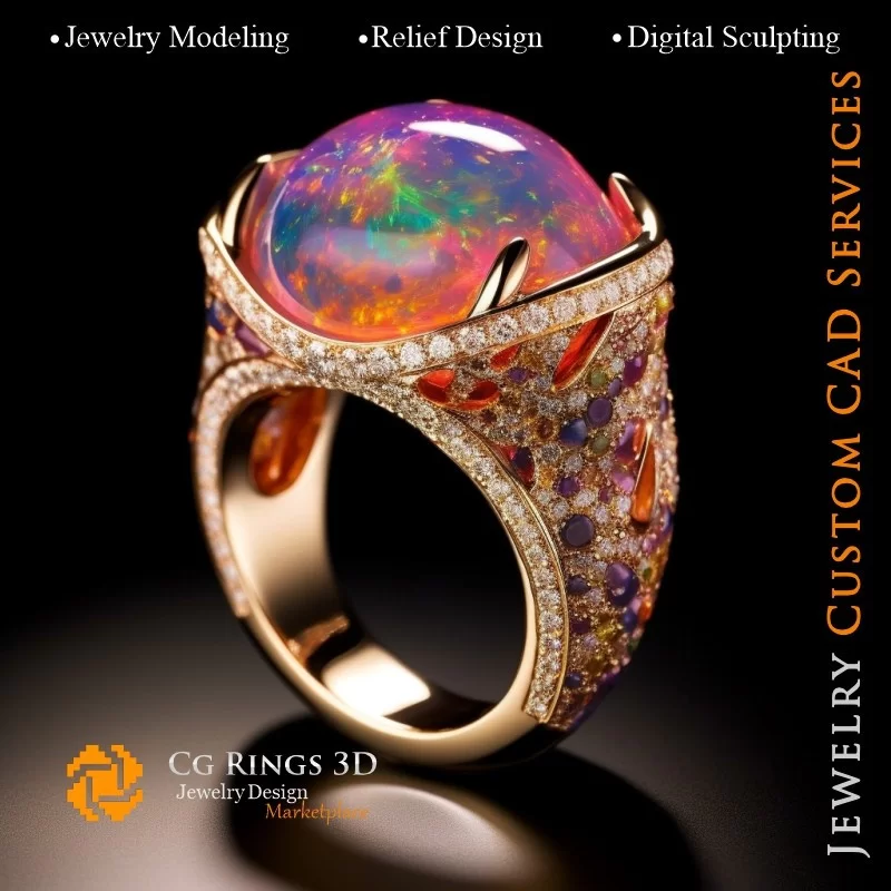 Ring with Opal - 3D CAD Jewelry Home, AI - Jewelry 3D CAD , AI - Rings 3D CAD , AI - 3D CAD Jewelry Melody of Colours, AI - 3D C