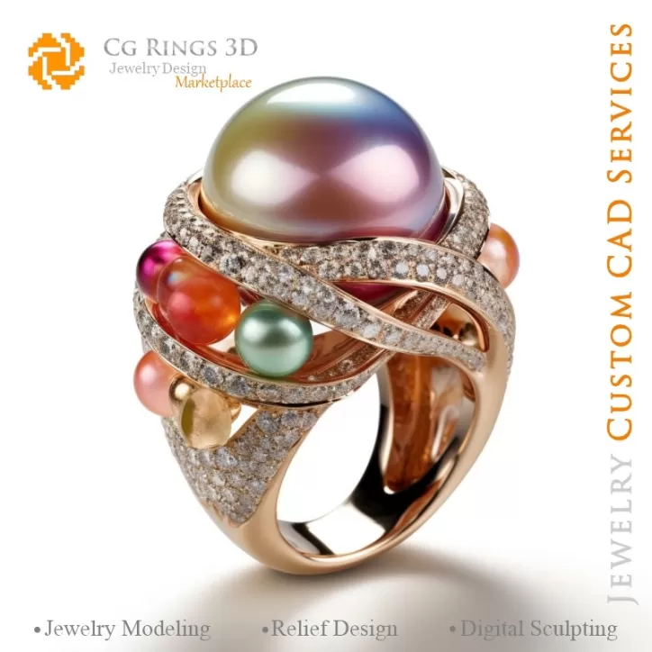 Anello con Perle e Diamanti - 3D CAD Gioielleria