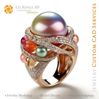 Bague avec Perles et Diamants - Bijoux 3D CAO Home, AI - Bijoux 3D CAO, AI - Anneaux 3D CAO , AI - Bijoux 3D CAO Mélodie des Cou