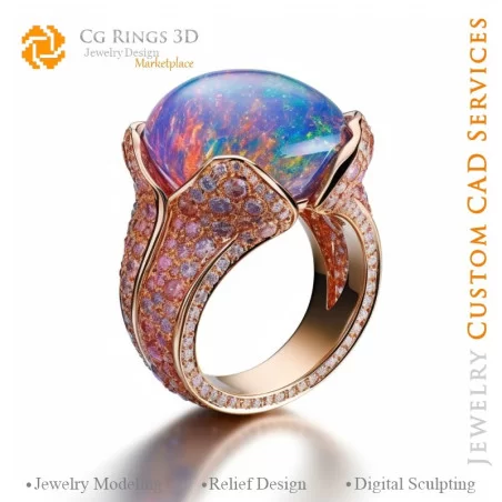 Bague avec Opale - Bijoux 3D CAO Home, AI - Bijoux 3D CAO, AI - Anneaux 3D CAO , AI - Bijoux 3D CAO Mélodie des Couleurs, AI - B