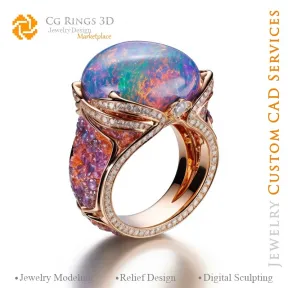 Ring mit Opal - 3D-CAD-Schmuck Zuhause, KI - Schmuck 3D-CAD, KI - Ringe 3D-CAD, KI - 3D-CAD-Schmuck Melodie der Farben, KI -