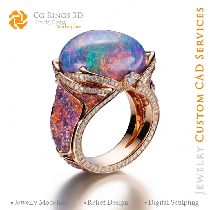 Bague avec Opale - Bijoux 3D CAO