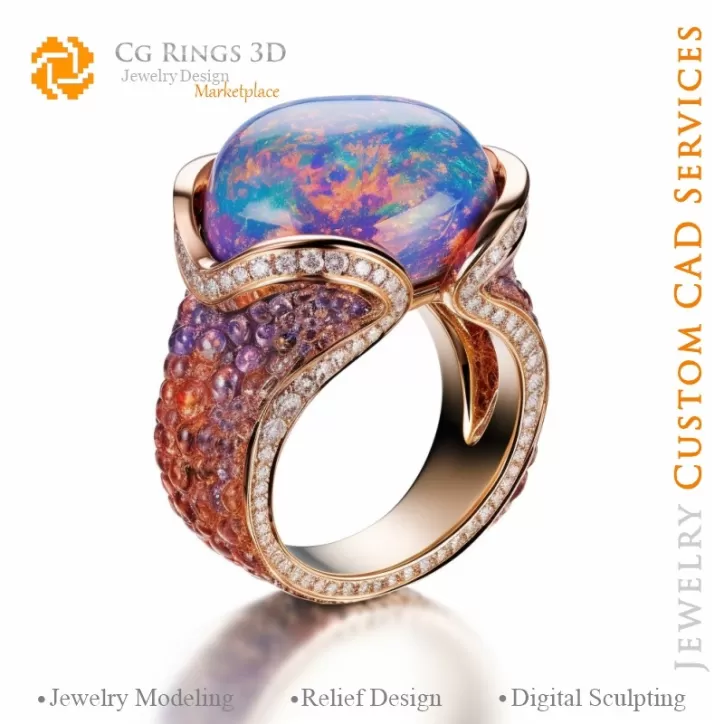 Bague avec opale - 3D CAD Bijoux