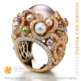 Ring with Pearls and Diamonds - 3D CAD Jewelry Home, AI - Jewelry 3D CAD , AI - Rings 3D CAD , AI - 3D CAD Jewelry Melody of Col