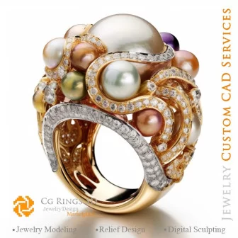 Bague avec Perles et Diamants - Bijoux 3D CAO Home, AI - Bijoux 3D CAO, AI - Anneaux 3D CAO , AI - Bijoux 3D CAO Mélodie des Cou