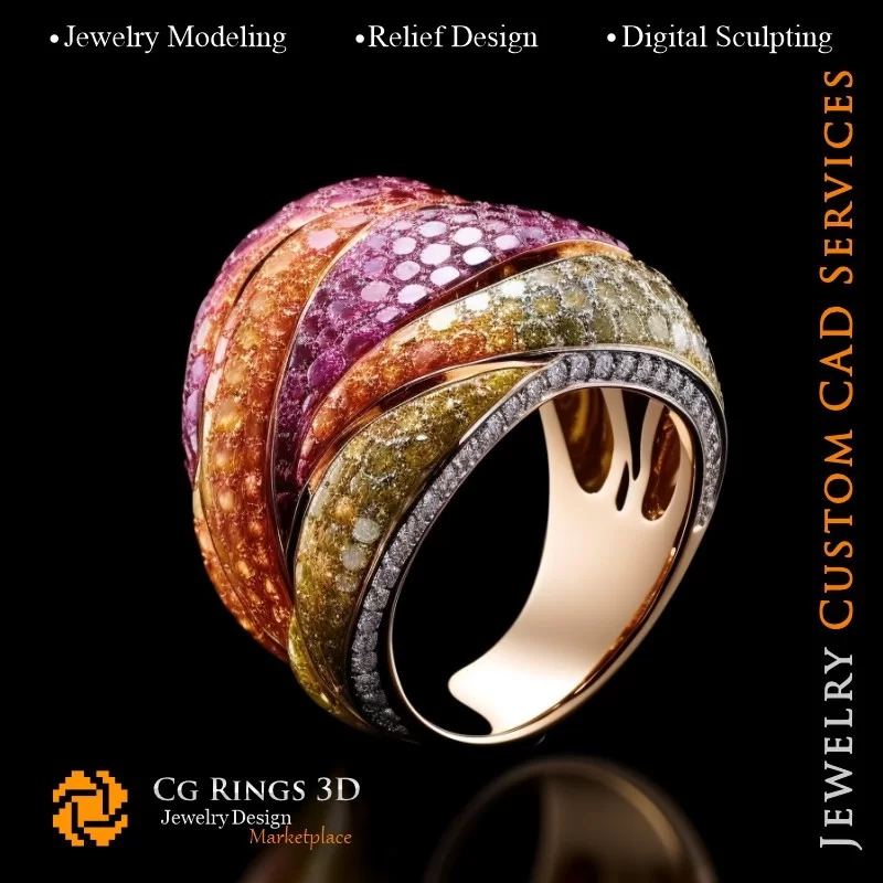 Bague - Bijoux 3D CAO Home, AI - Bijoux 3D CAO, AI - Anneaux 3D CAO , AI - Bijoux 3D CAO Mélodie des Couleurs, AI - Bijoux 3D CA