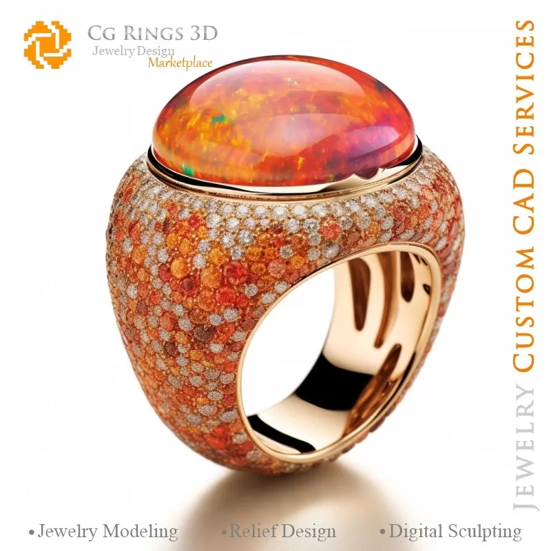 Bague avec opale - 3D CAO Bijoux