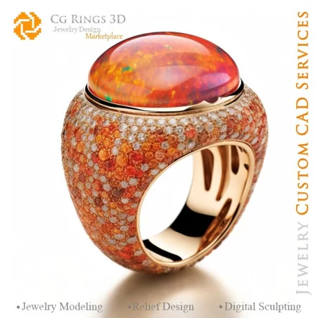 Bague avec Opale - Bijoux 3D CAO Home, AI - Bijoux 3D CAO, AI - Anneaux 3D CAO , AI - Bijoux 3D CAO Mélodie des Couleurs, AI - B