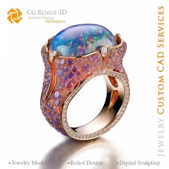 Bague avec Opale - Bijoux 3D CAO Home, AI - Bijoux 3D CAO, AI - Anneaux 3D CAO , AI - Bijoux 3D CAO Mélodie des Couleurs, AI - B