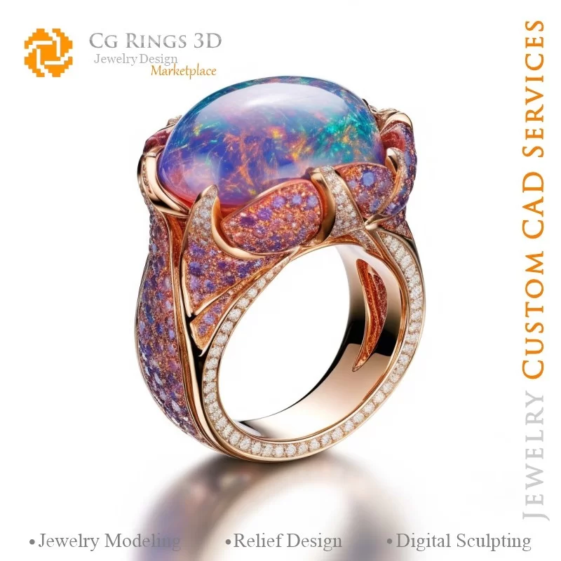 Ring with Opal - 3D CAD Jewelry Home, AI - Jewelry 3D CAD , AI - Rings 3D CAD , AI - 3D CAD Jewelry Melody of Colours, AI - 3D C