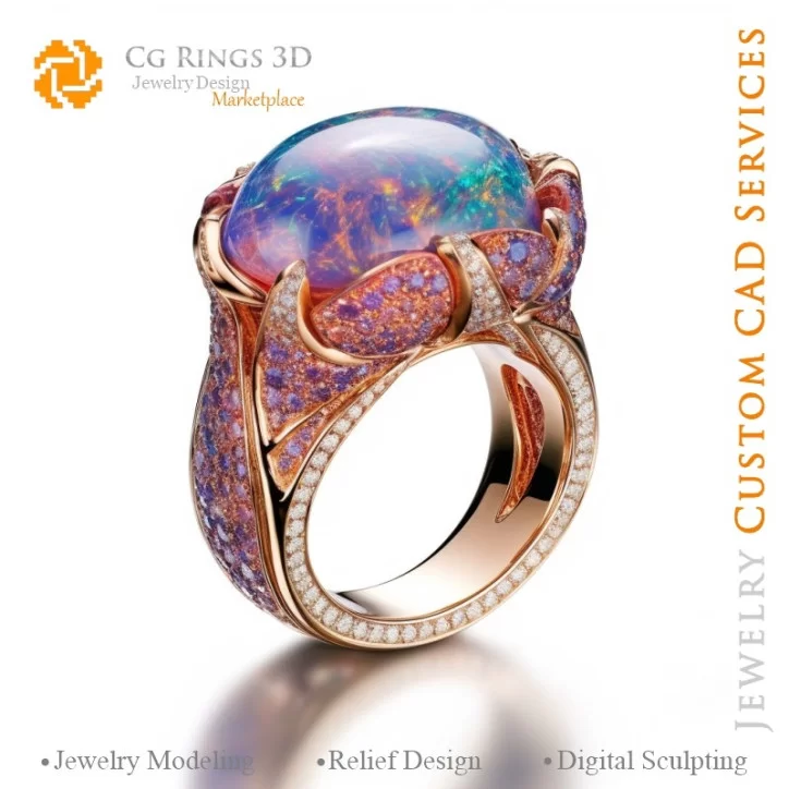 Bague avec Opale - Bijoux 3D CAO