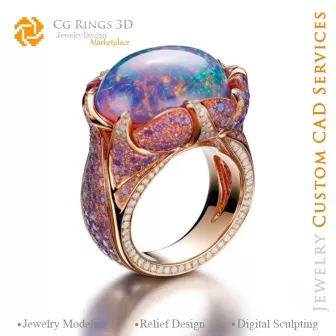 Anillo con ópalo - CAD 3D de joyería para el hogar, IA - CAD 3D de joyería, IA - CAD 3D de anillos, IA - CAD 3D Joyería Melodía