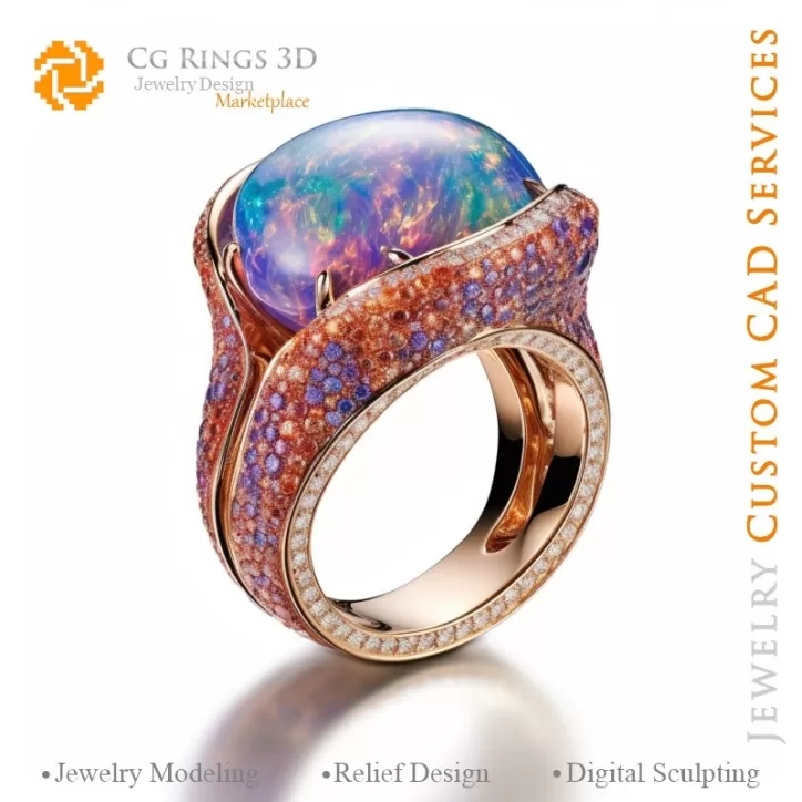 Bague avec opale - Bijoux 3D CAO