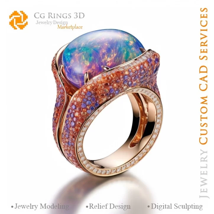 Bague avec Opale - Bijoux 3D CAO