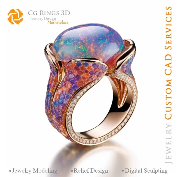 Bague avec Opale - Bijoux 3D CAO