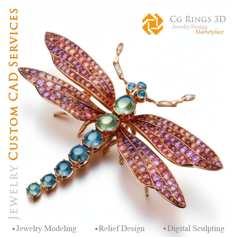 Dragonfly Pendant with Melody of Colours - 3D CAD Jewelry