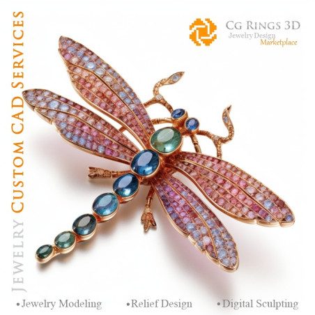 Dragonfly Pendant with Melody of Colours - 3D CAD Jewelry Home, AI - Jewelry 3D CAD , AI - Pendants 3D CAD , AI - 3D CAD Jewelry