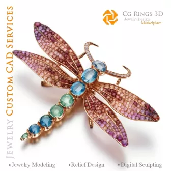 Colgante de libélula con Melodía de Colores - CAD 3D para Joyería, IA - Joyería CAD 3D, IA - Colgantes CAD 3D, IA - CAD 3D para