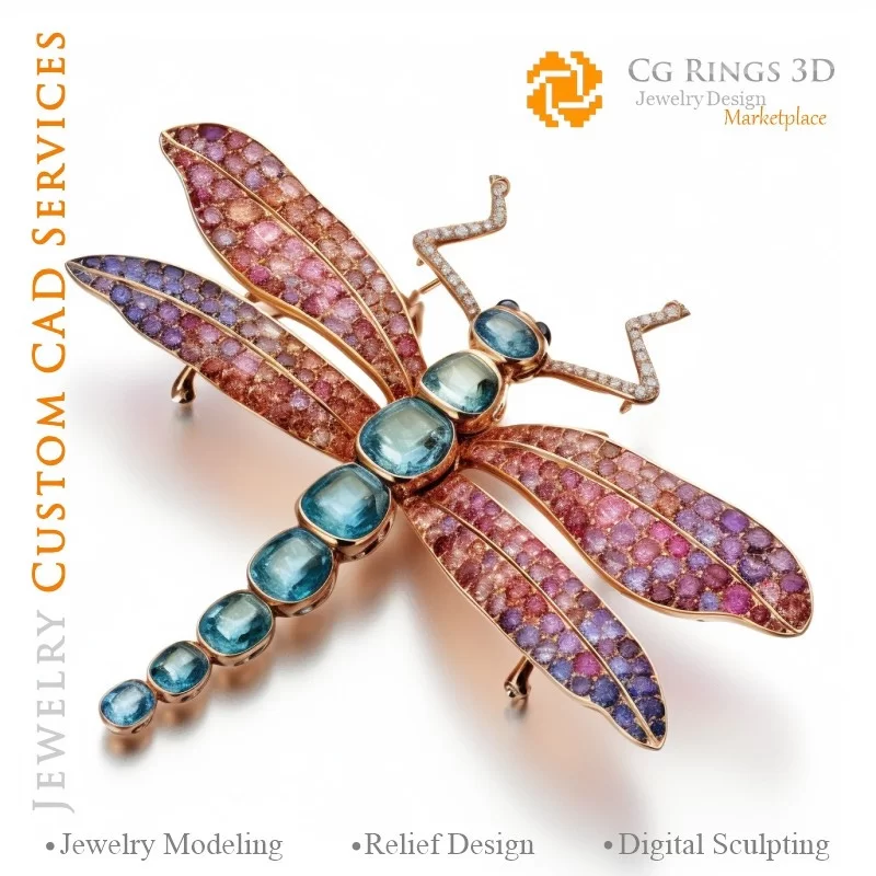 Pendentif en libellule avec Melody of Colours - Bijoux 3D CAO Home, AI - Bijoux 3D CAO, AI - Pendentifs 3D CAO, AI - Bijoux 3D C