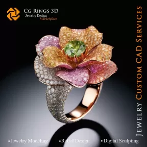 Bague Fleur avec Mélodie de Couleurs - CAO Bijoux 3D, IA - Bagues CAO 3D, IA - CAO Bijoux 3D Mélodie o