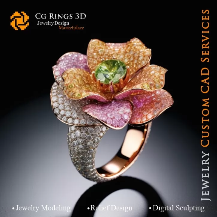 Anillo Floral con Melodía de Colores - Joyería CAD 3D