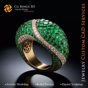 Bague avec émeraude - CAO 3D Bijoux Accueil, IA - CAO 3D Bijoux, IA - Bagues CAO 3D, IA - CAO 3D Bijoux Mélodie des Couleurs,