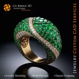 Anillo con esmeralda - CAD 3D de joyería para el hogar, IA - CAD 3D de joyería, IA - CAD 3D de anillos, IA - CAD 3D Joyería
