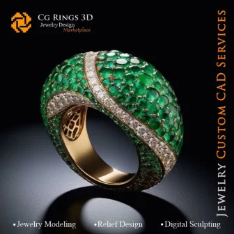 Anillo con esmeralda - CAD 3D de joyería para el hogar, IA - CAD 3D de joyería, IA - CAD 3D de anillos, IA - CAD 3D Joyería