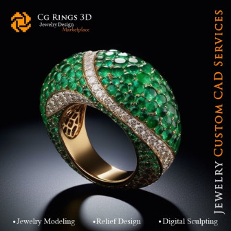 Ring with Emerald - 3D CAD Jewelry Home, AI - Jewelry 3D CAD , AI - Rings 3D CAD , AI - 3D CAD Jewelry Melody of Colours, AI - 3