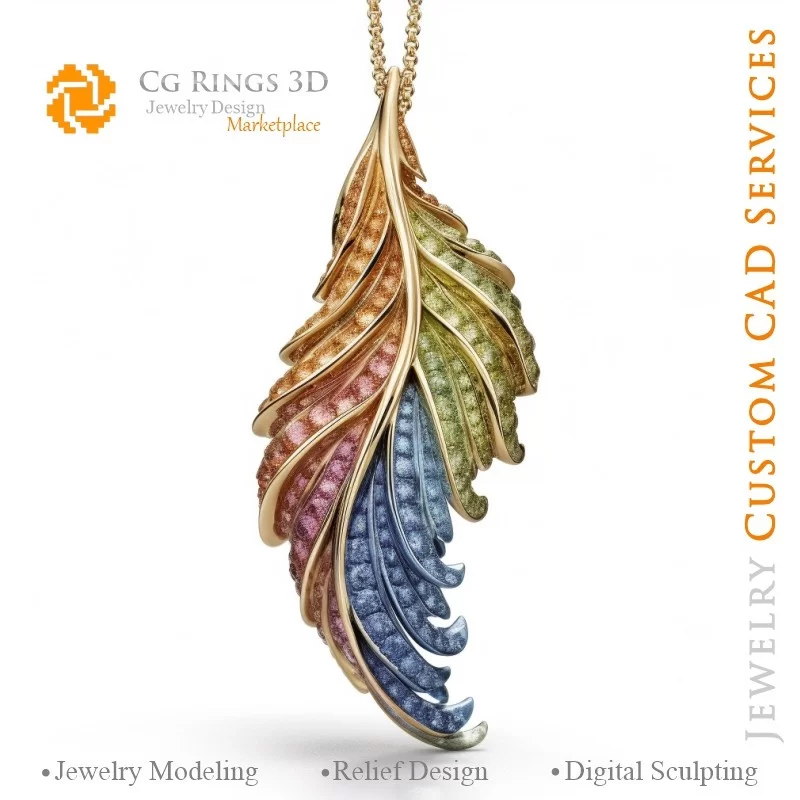 Pendentif Fougère avec Mélodie de Couleurs - Bijoux CAO 3D Home, AI - Bijoux 3D CAO, AI - Pendentifs 3D CAO, AI - Bijoux 3D CAO 