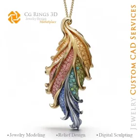 Pendentif Fougère avec Mélodie de Couleurs - Bijoux CAO 3D Home, AI - Bijoux 3D CAO, AI - Pendentifs 3D CAO, AI - Bijoux 3D CAO 