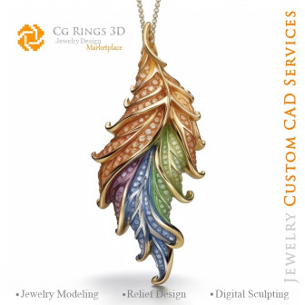 Fern Pendant with Melody of Colours - 3D CAD Jewelry Home, AI - Jewelry 3D CAD , AI - 3D CAD Jewelry Melody of Colours, AI - 3D 