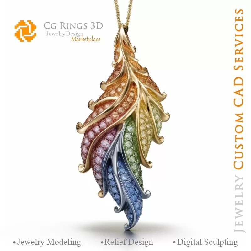 Colgante Helecho con Melodía de Colores - CAD 3D de Joyería