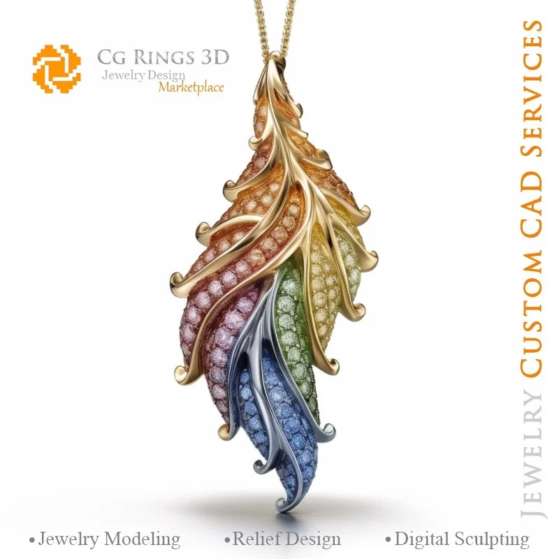 Fern Pendant with Melody of Colours - 3D CAD Jewelry Home, AI - Jewelry 3D CAD , AI - Pendants 3D CAD , AI - 3D CAD Jewelry Melo