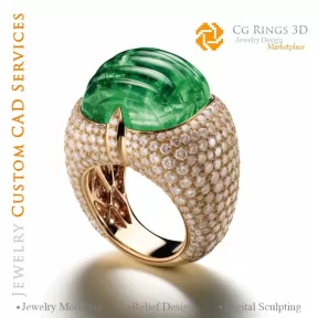 Bague avec émeraude et diamants - CAO 3D pour bijoux, IA - CAO 3D bagues, IA - CAO 3D pour bijoux Mélodie de Co