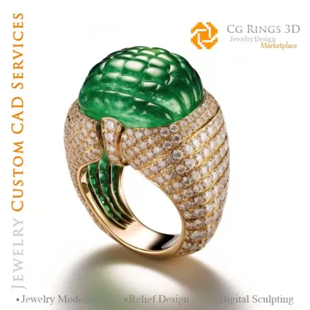 Ring mit Smaragd und Diamanten - 3D-CAD-Schmuck Home, KI - Schmuck 3D-CAD, KI - Ringe 3D-CAD, KI - 3D-CAD-Schmuck Melody of Co